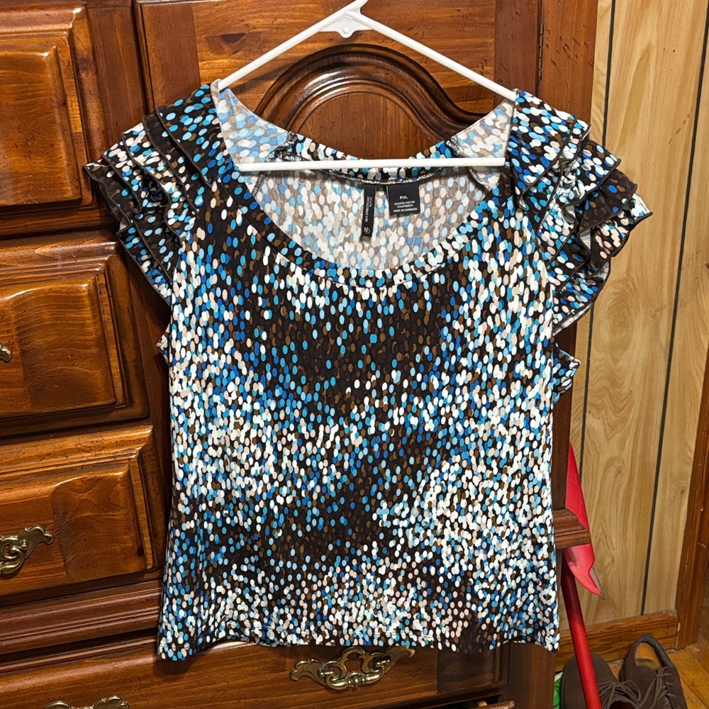 Croft & Barrow Blue and Brown Patterned Blouse